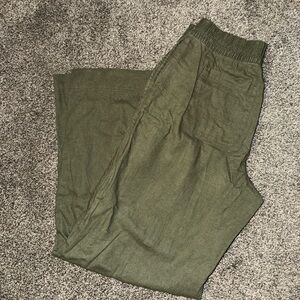 High rise, Wide leg green linen pants